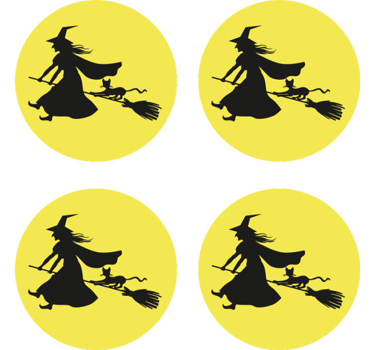 Suporturi pahare de halloween vrăjitoare pe mătură - TenStickers