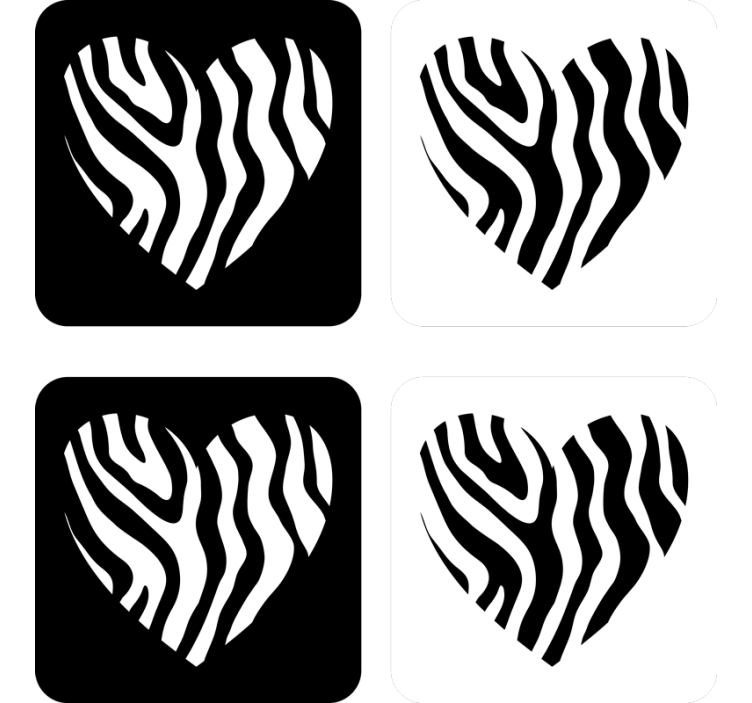 Suporturi pahare geeks forma inimii cu model zebra - TenStickers