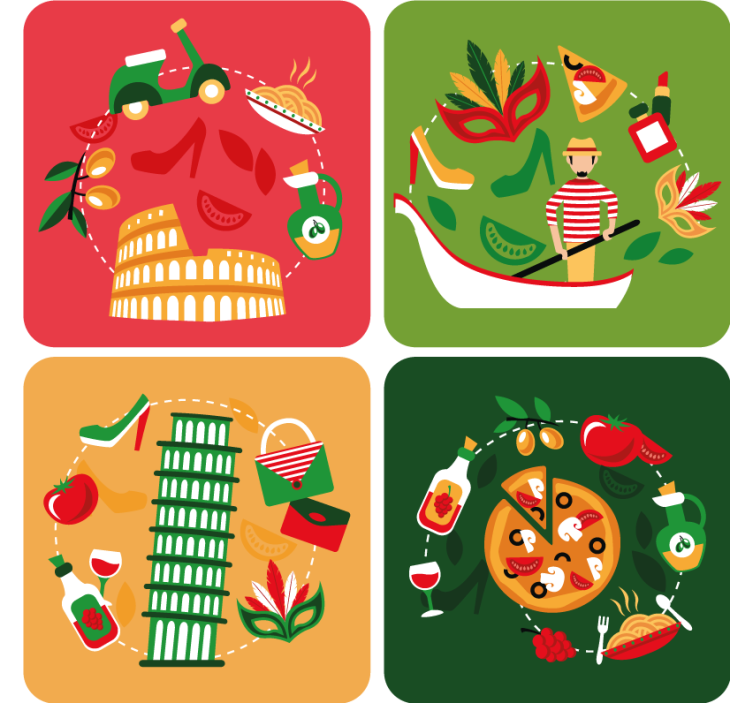 Suporturi pahare geeks călătorie culinară italiană - TenStickers