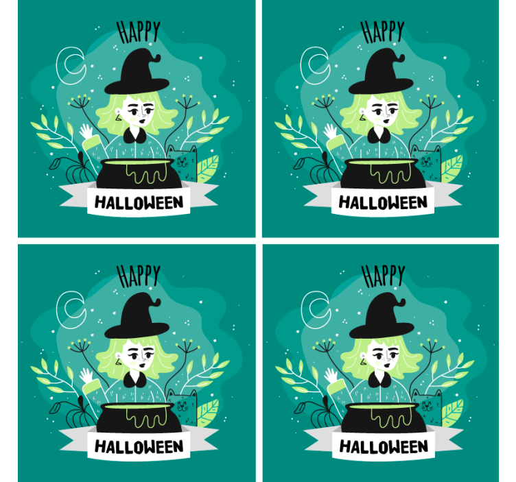 Suporturi pahare de halloween vrăjitoare cu ceaun - TenStickers