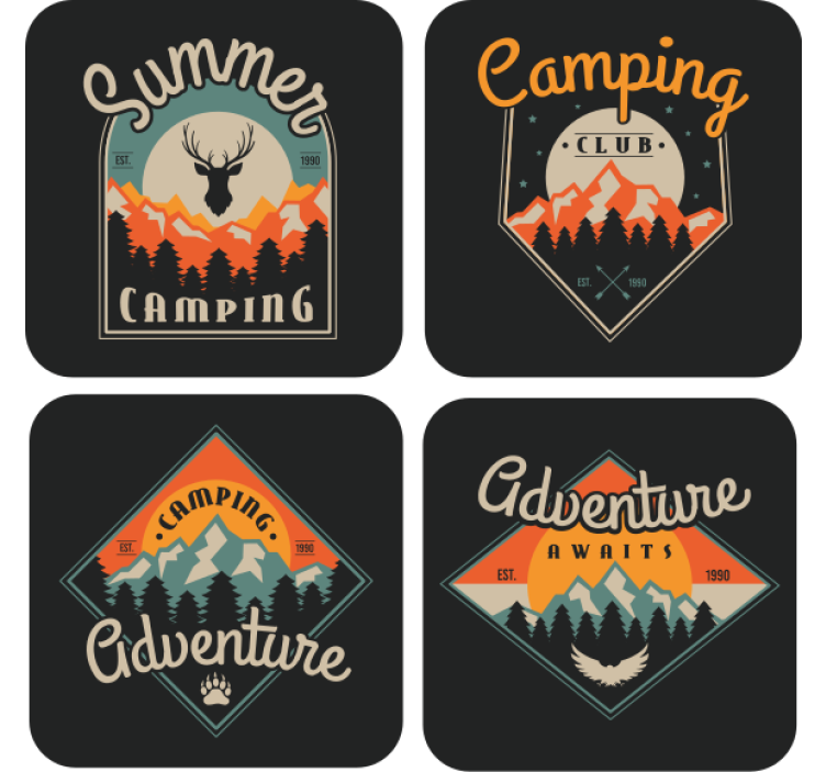 Suporturi pahare vintage cu grafica aventurilor de camping - TenStickers