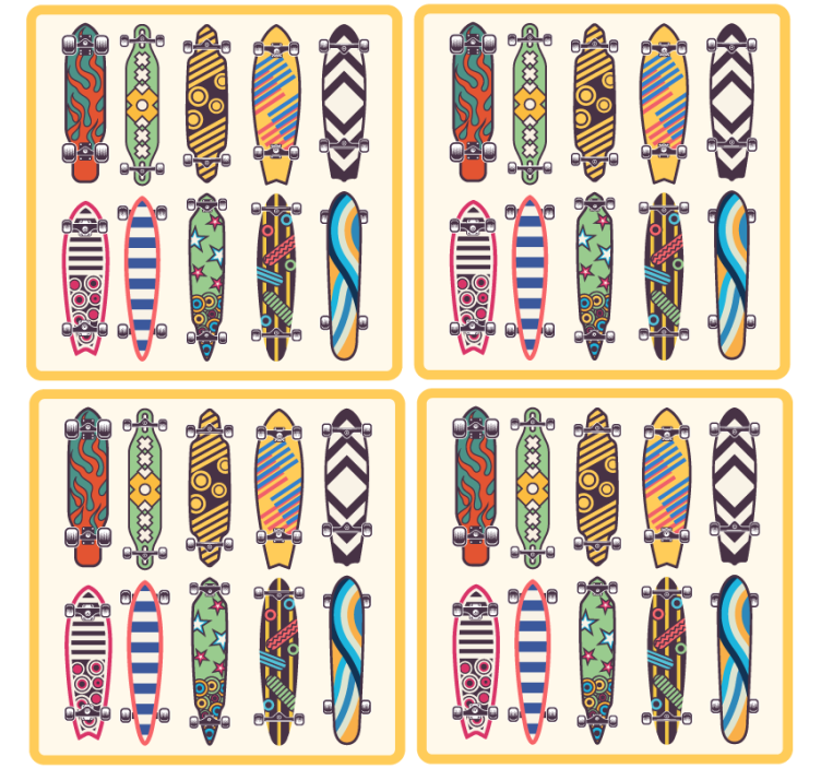 Suporturi pahare geeks cu modele colorate de skateboard - TenStickers