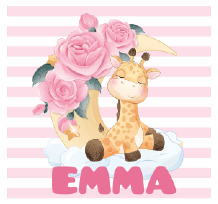 Suporturi pahare cu nume giraffă cu semilună florală - TenStickers