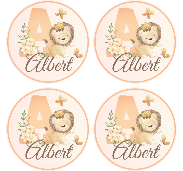 Suporturi pahare cu nume design cu leu jucăuș - TenStickers