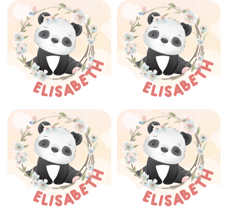 Suporturi pahare cu nume panda cu accente florale - TenStickers