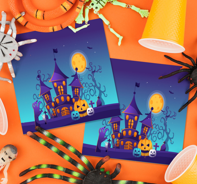 Cimitir infricosator cu lilieci coaster de halloween - TenStickers