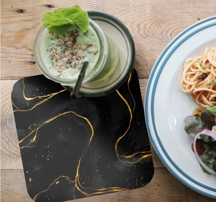 Coaster modern din marmură neagră și aurie - TenStickers