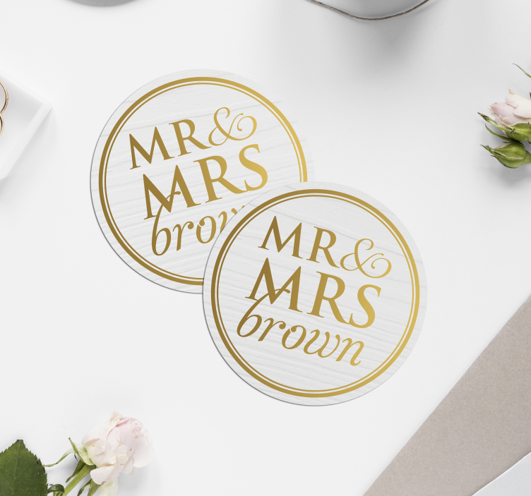 Coaster elegant de nunta personalizabil mr & mrs - TenStickers