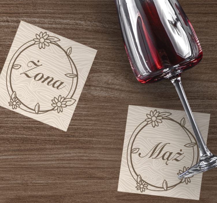 Coaster de nuntă soție și soț din lemn - TenStickers