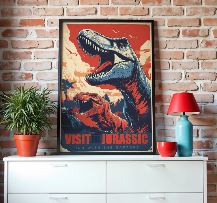 Poster cu dinozaur vizitează jurassicul - TenStickers