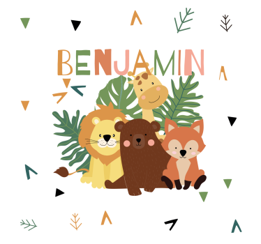 Poster pentru copii animale sălbatice drăguțe cu frunze - TenStickers