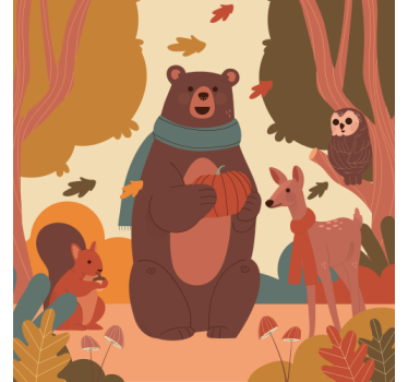 Poster pentru copii animale fericite în pădurea de toamnă - TenStickers