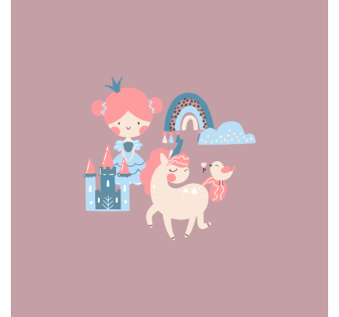 Poster pentru copii cu unicorni și prințese pastelate - TenStickers