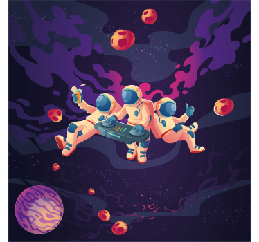 Poster pentru copii astronauți desen animat în acțiune - TenStickers
