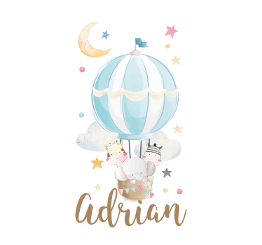 Poster pentru copii trei animale pe baloane cu stele și nori - TenStickers