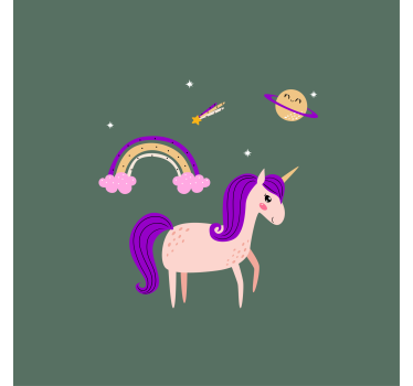 Poster pentru copii cu unicorni artistici pe fundal verde - TenStickers