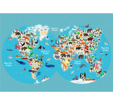 Hartă mondială animal post print - TenStickers