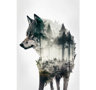 Poster de design animal cu dublă expunere lup - TenStickers