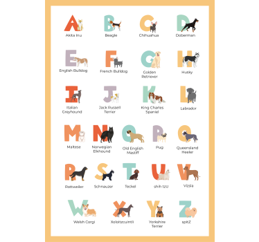 Poster cu câini rase de câini alfabetic - TenStickers