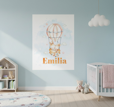 Poster pentru copii cu baloane pastelate și animale drăguțe - TenStickers