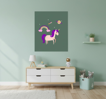 Poster pentru copii cu unicorni artistici pe fundal verde - TenStickers