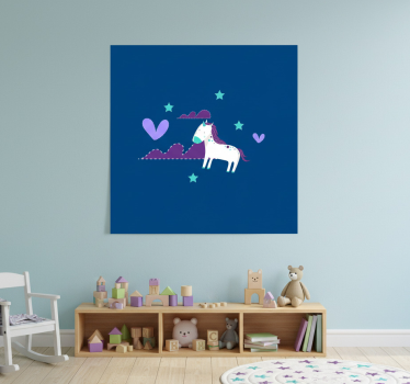 Poster pentru copii cu unicorni drăguți și nori cu stele - TenStickers