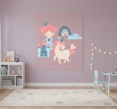 Poster pentru copii cu unicorni și prințese pastelate - TenStickers