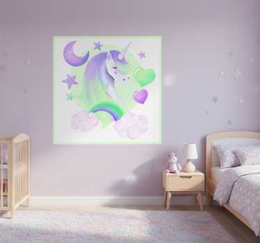 Poster pentru copii unicorn albastru și verde - TenStickers