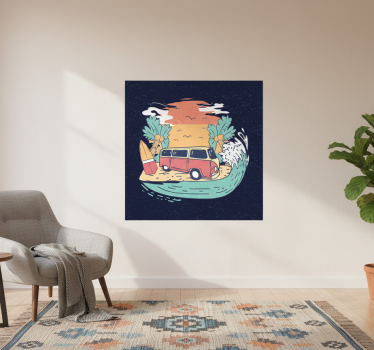 Posteruri orașe și țări scenă cu furgon de surfing - TenStickers