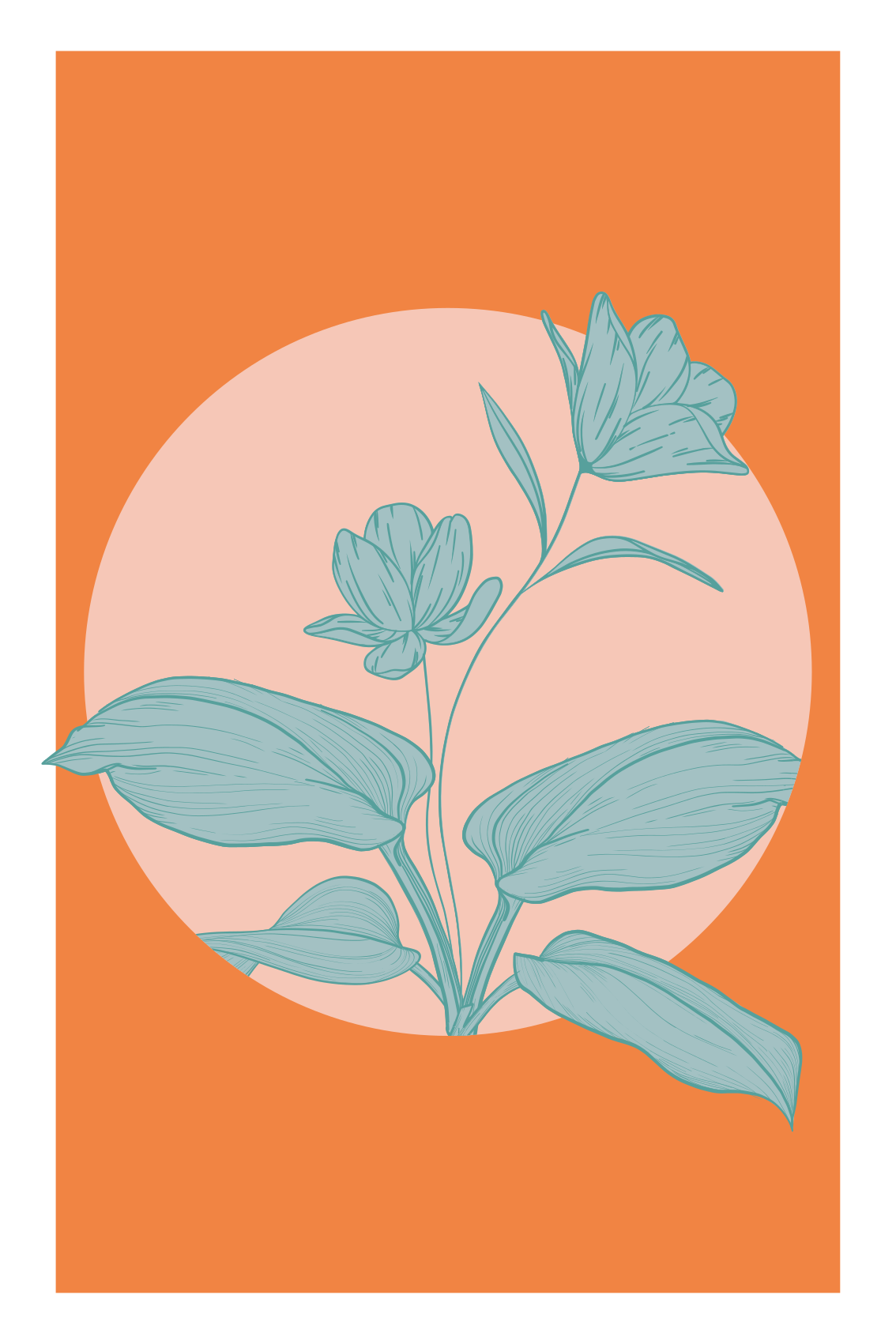 Poster pentru salon flori albastre pe forme portocalii - TenStickers