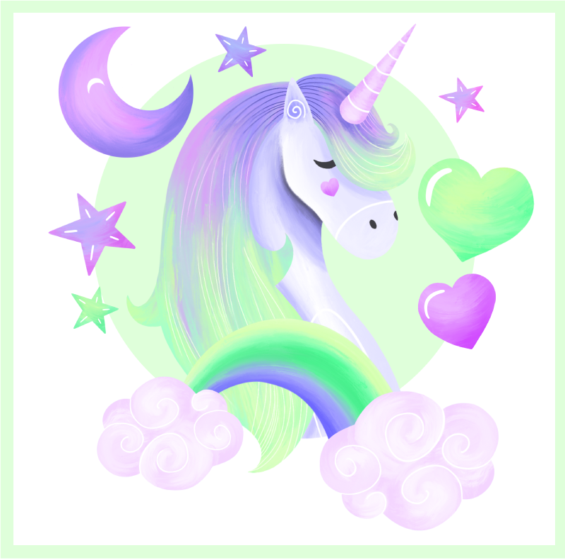 Poster pentru copii unicorn albastru și verde - TenStickers