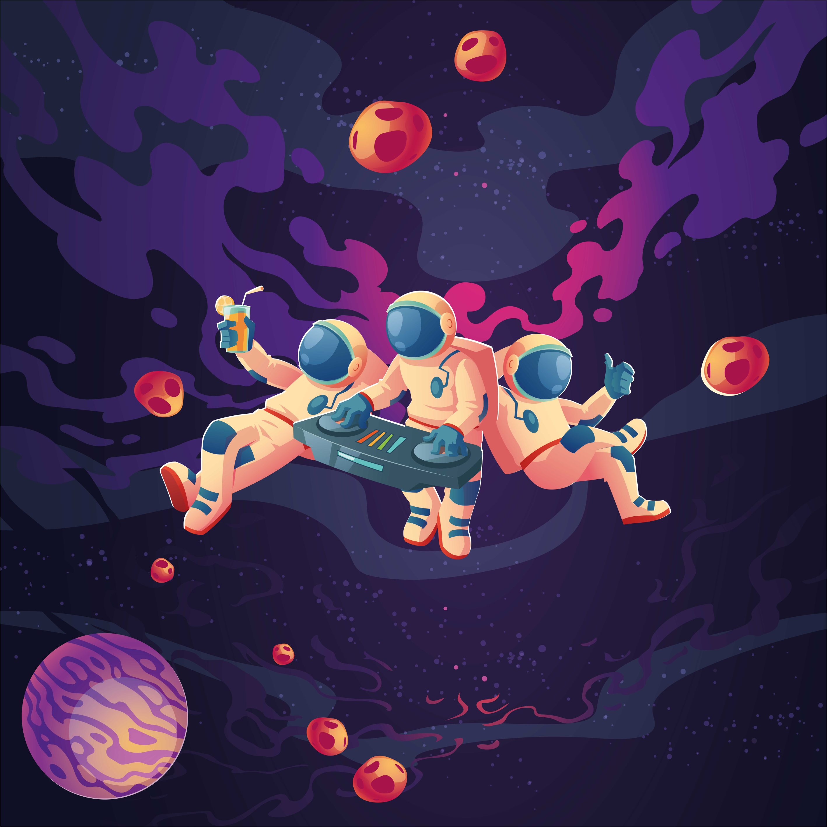 Poster pentru copii astronauți desen animat în acțiune - TenStickers