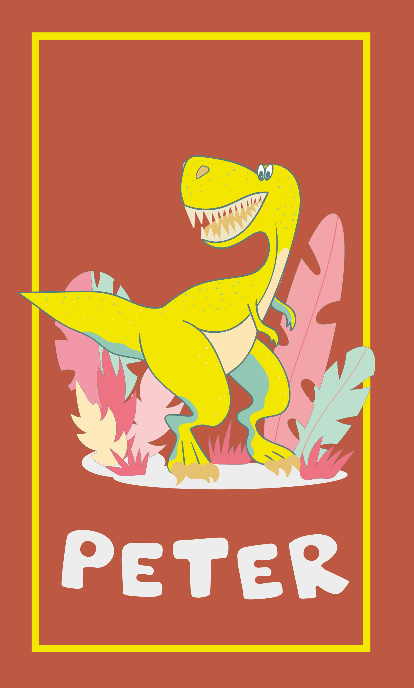 Poster pentru copii dino galben cu plante - TenStickers