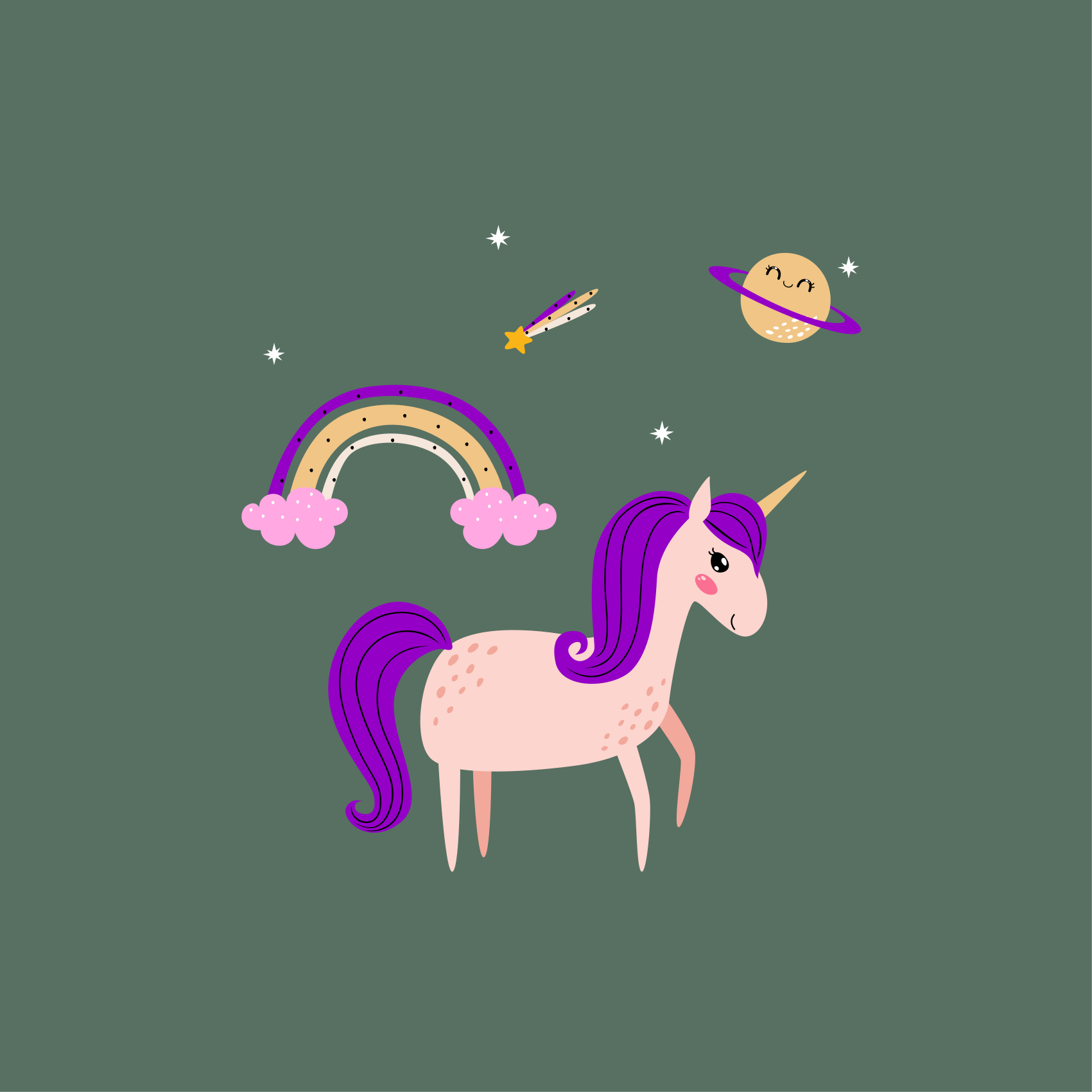Poster pentru copii cu unicorni artistici pe fundal verde - TenStickers