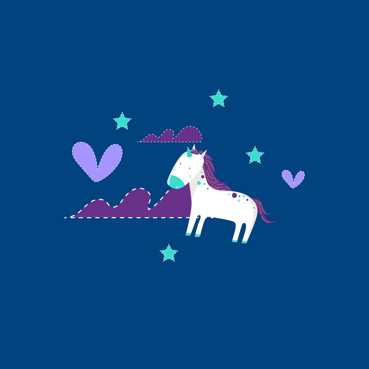 Poster pentru copii cu unicorni drăguți și nori cu stele - TenStickers