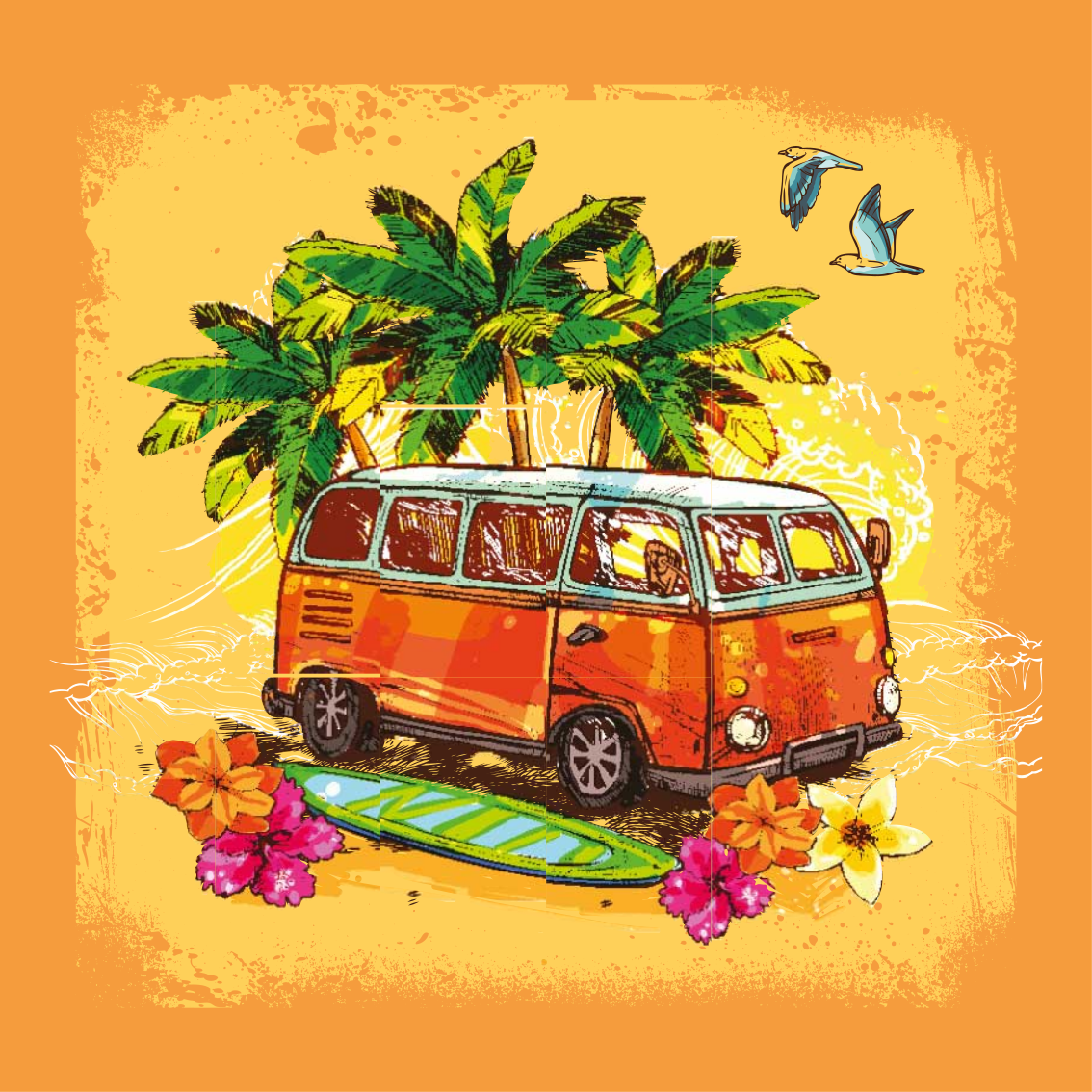 Posteruri orașe și țări vanul clasic de surf - TenStickers