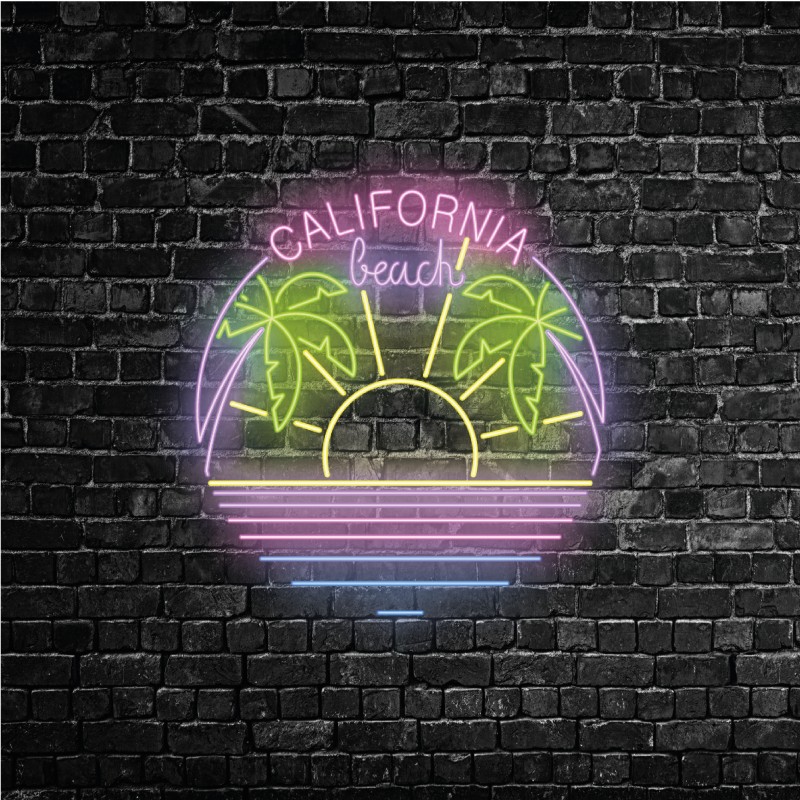 Posteruri orașe și țări text neon plajă california - TenStickers