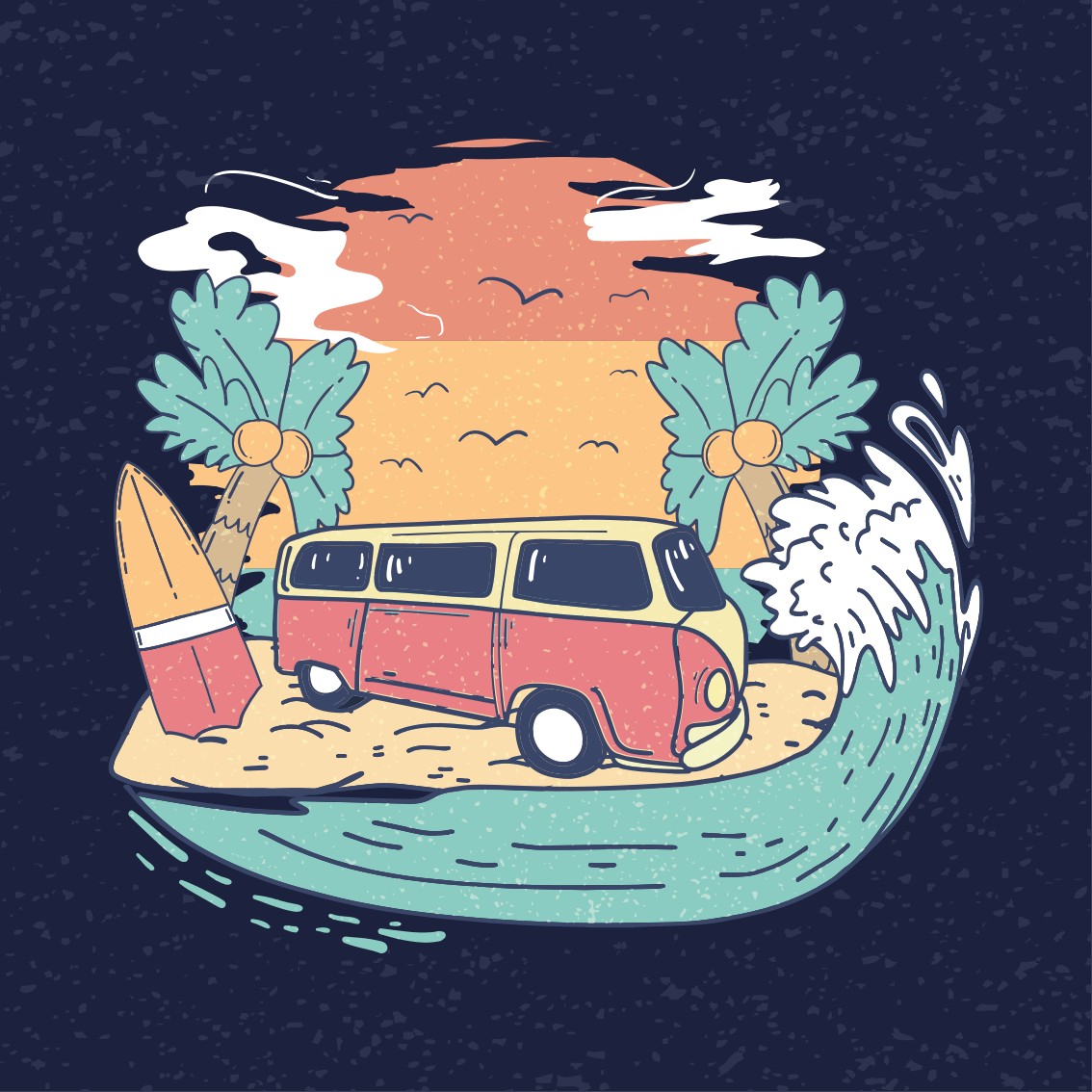 Posteruri orașe și țări scenă cu furgon de surfing - TenStickers