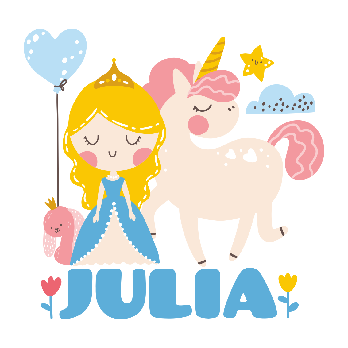 Poster personalizabil prințesă cu unicorn - TenStickers