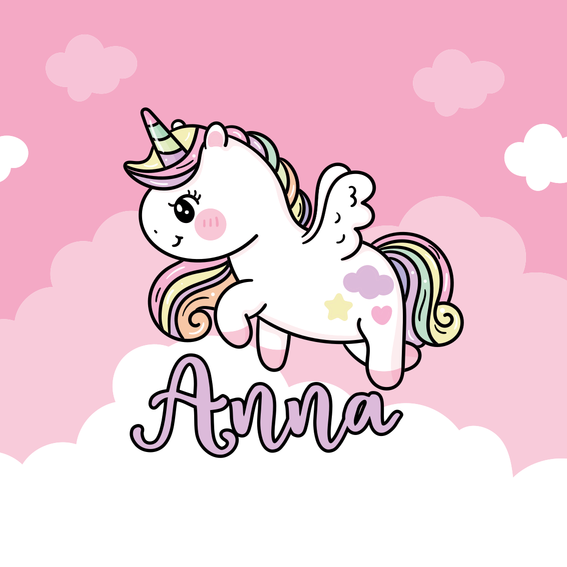 Poster personalizabil fantezie cu unicorni drăguți - TenStickers
