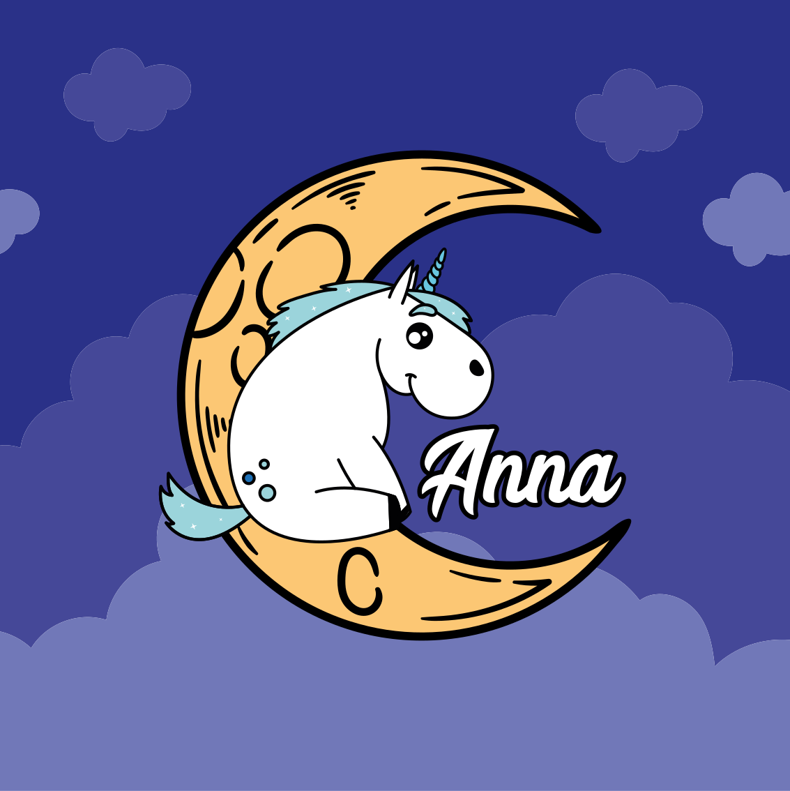 Poster personalizabil peisaj cu unicorn și lună - TenStickers