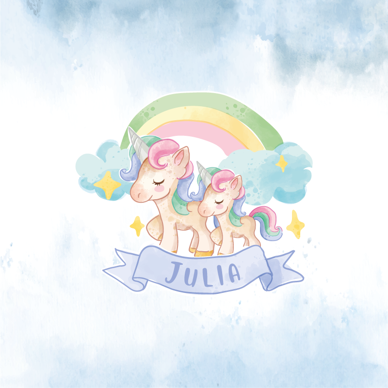 Poster personalizabil pereche de unicorni drăguți - TenStickers