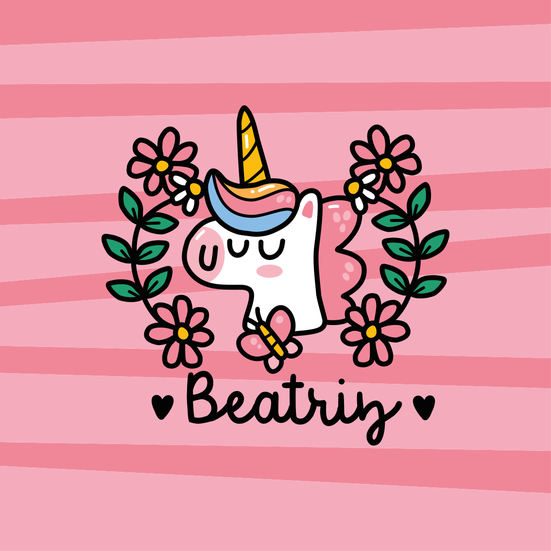 Poster personalizabil cu unicorn drăguț și flori - TenStickers