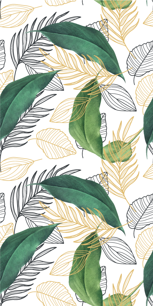 Poster cu plante frunze verzi și aurii cu desene artistice - TenStickers