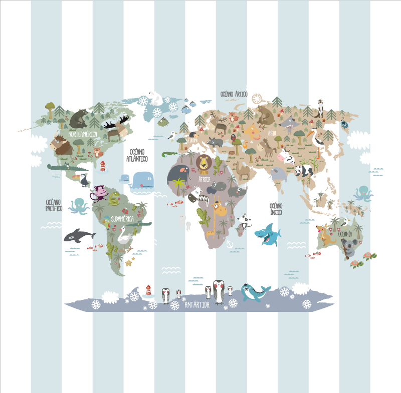 Poster harta lumii fauna lumii - TenStickers