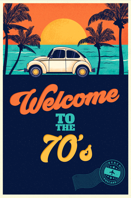 Poster vintage autocolant bine ai venit în anii '70 - TenStickers