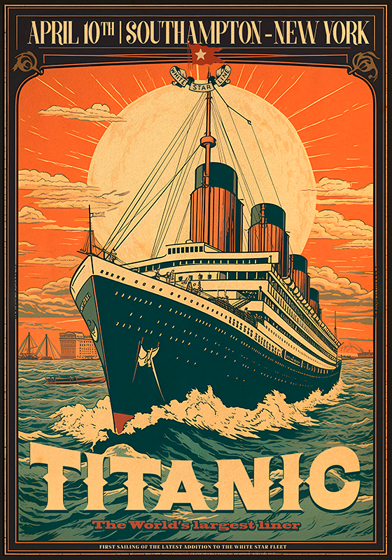Poster vintage prima călătorie a titanicului - TenStickers