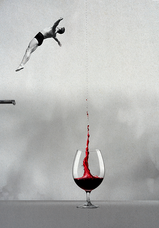 Poster abstract săritura la paharul de vin - TenStickers