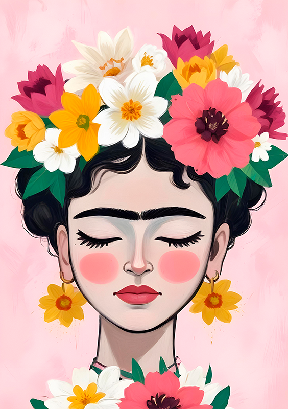 Poster arta pălăria cu flori frida - TenStickers