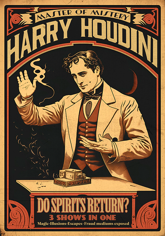 Poster vintage houdini se referă la Harry Houdini, un magician și - TenStickers